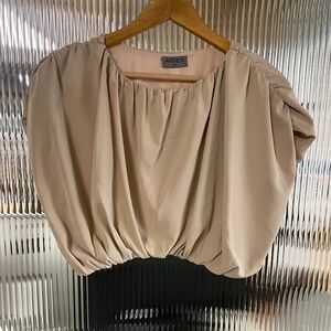 Women's S Aiden Crop Bubble Top Beige Rouched